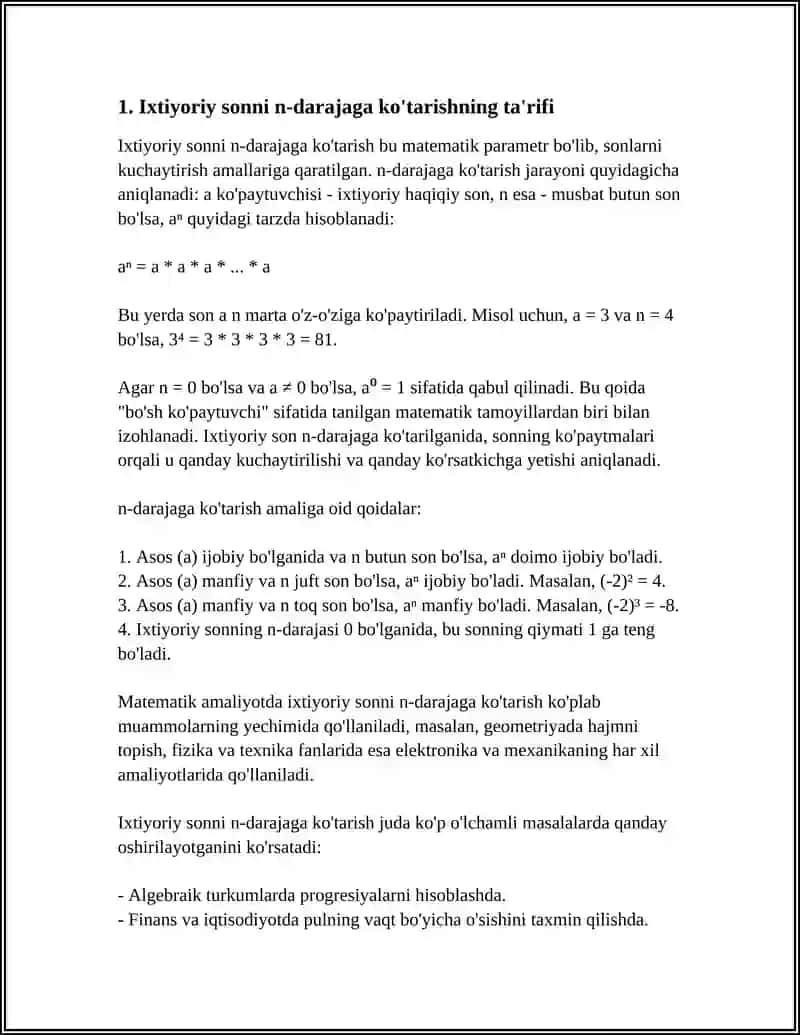 IXTIYORIY SONNI N DARAJAGA KO’TARISH 3