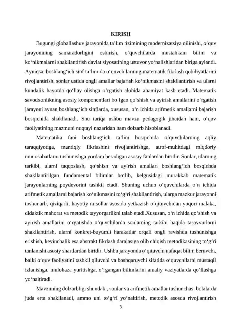 O'N ICHIDA ARIFMETIK AMALLAR BAJARISH METODLARIDAN FOYDALANISH 3
