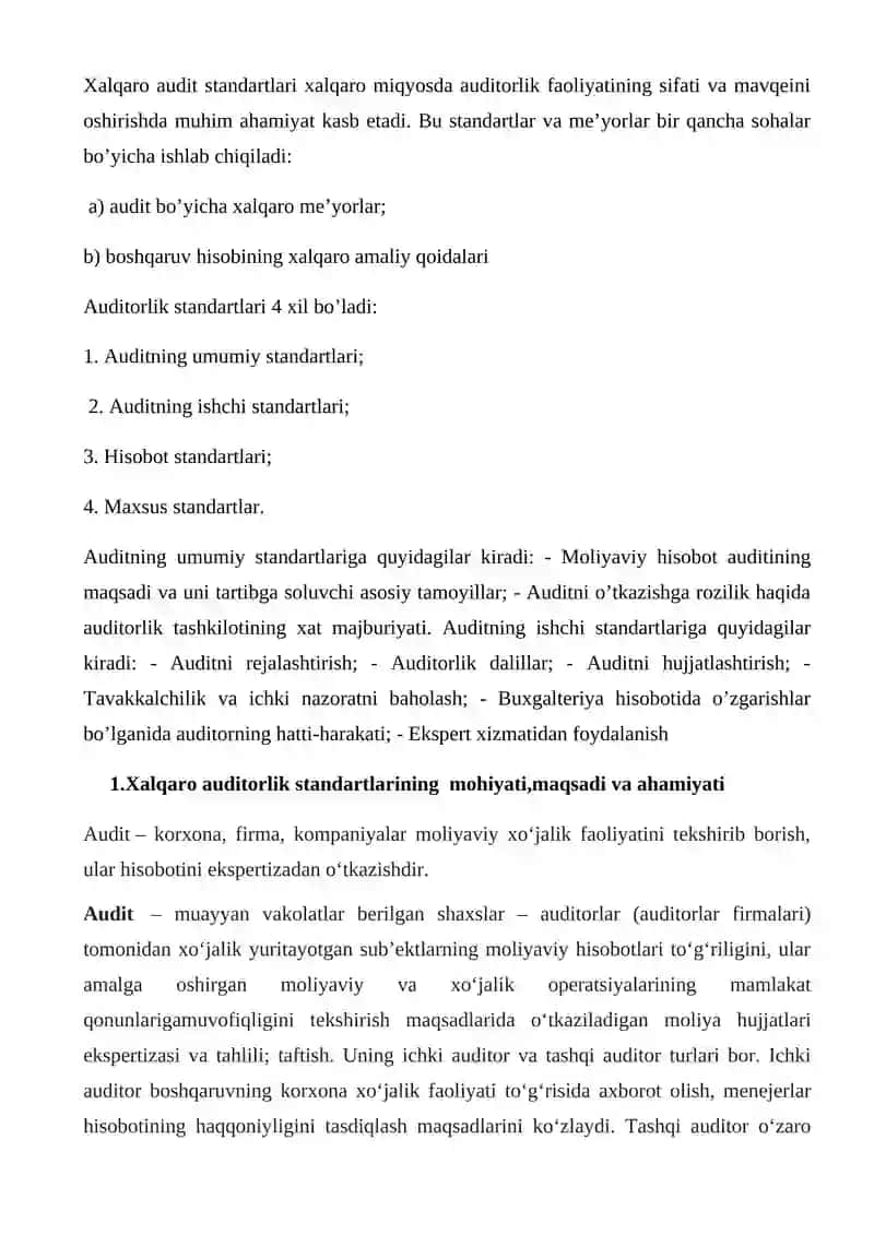 Auditning xalqaro standartlarini sinflashtirish va O'zbekiston Respublikasida qo'llash masalalari 3