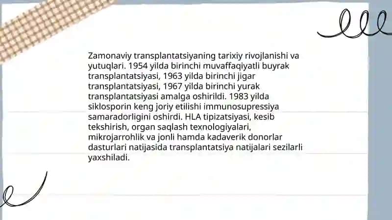 Zamonaviy transplantatsiyaning tarixiy rivojlanishi va yutuqlari 3