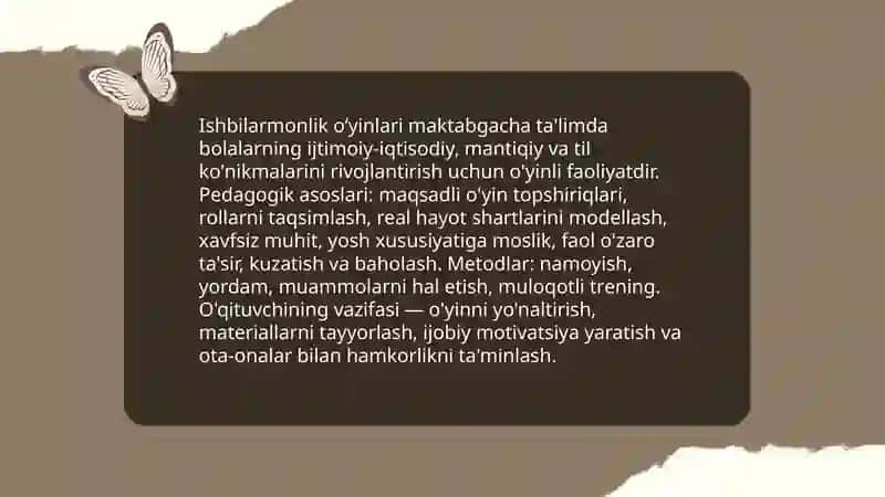 Maktabgacha talim tashkilotida ishbilarmonlik oʻyinlar texnologiyasi 3