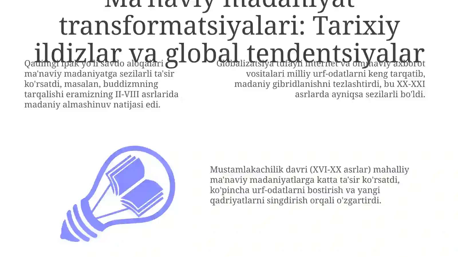 Ma'naviy madaniyat transformatsiyalari va tarixiy ildizlar 3