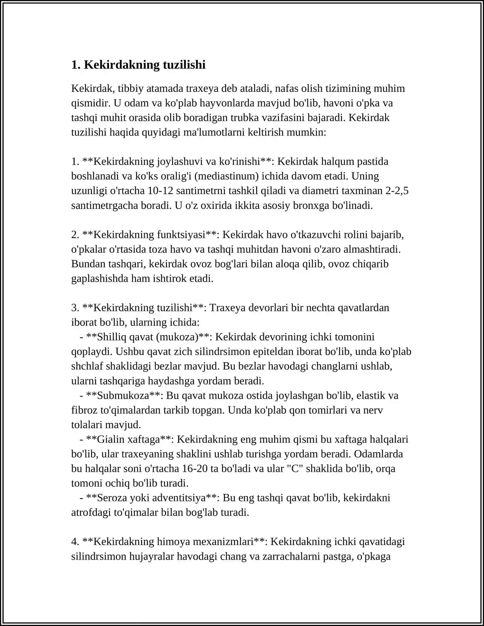 MUSTAQIL ISH Mavzu: KEKIRDAK, OʻPKA, PLEVRA, KOKS ORALIGʻI 3