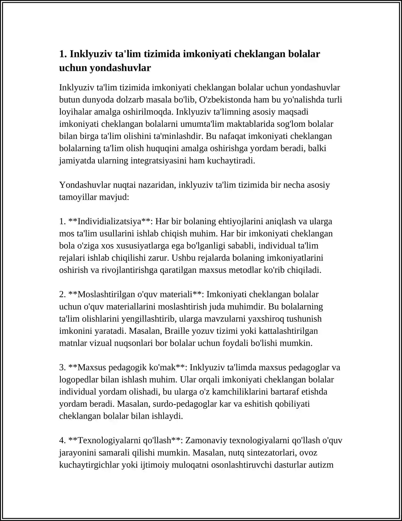 INKLYUZIV TALIM SHAROITIDA IMKONIYATI CHEKLANGAN BOLALARGA INKLYUZIV TALIM TIZIMIDA KORREKSION-PEDAGOGIK ISHLARNI TASHKIL ETISH 3
