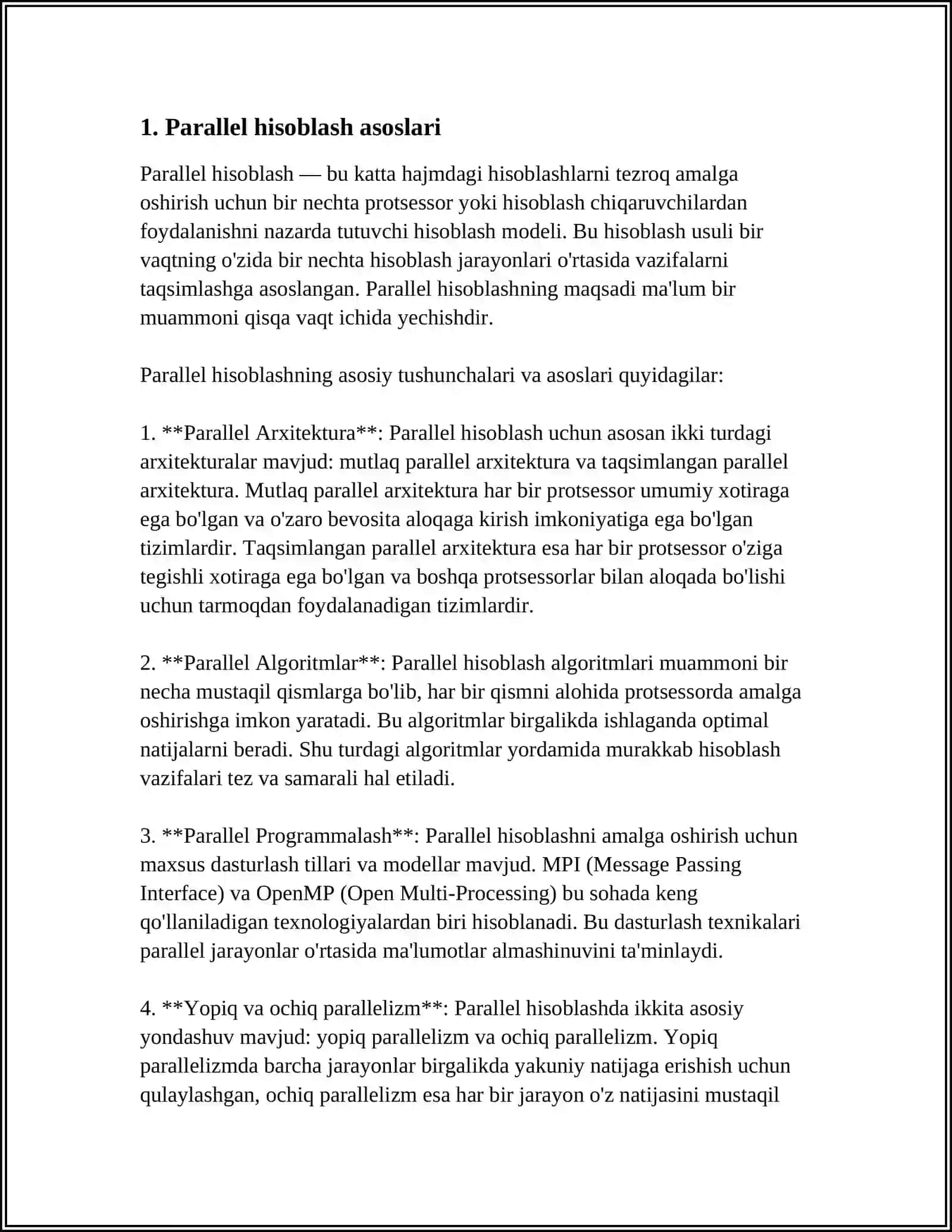 PARALLEL VEKTORLI TIZIMLAR (PVP), KLASTERLI TIZIMLAR 3