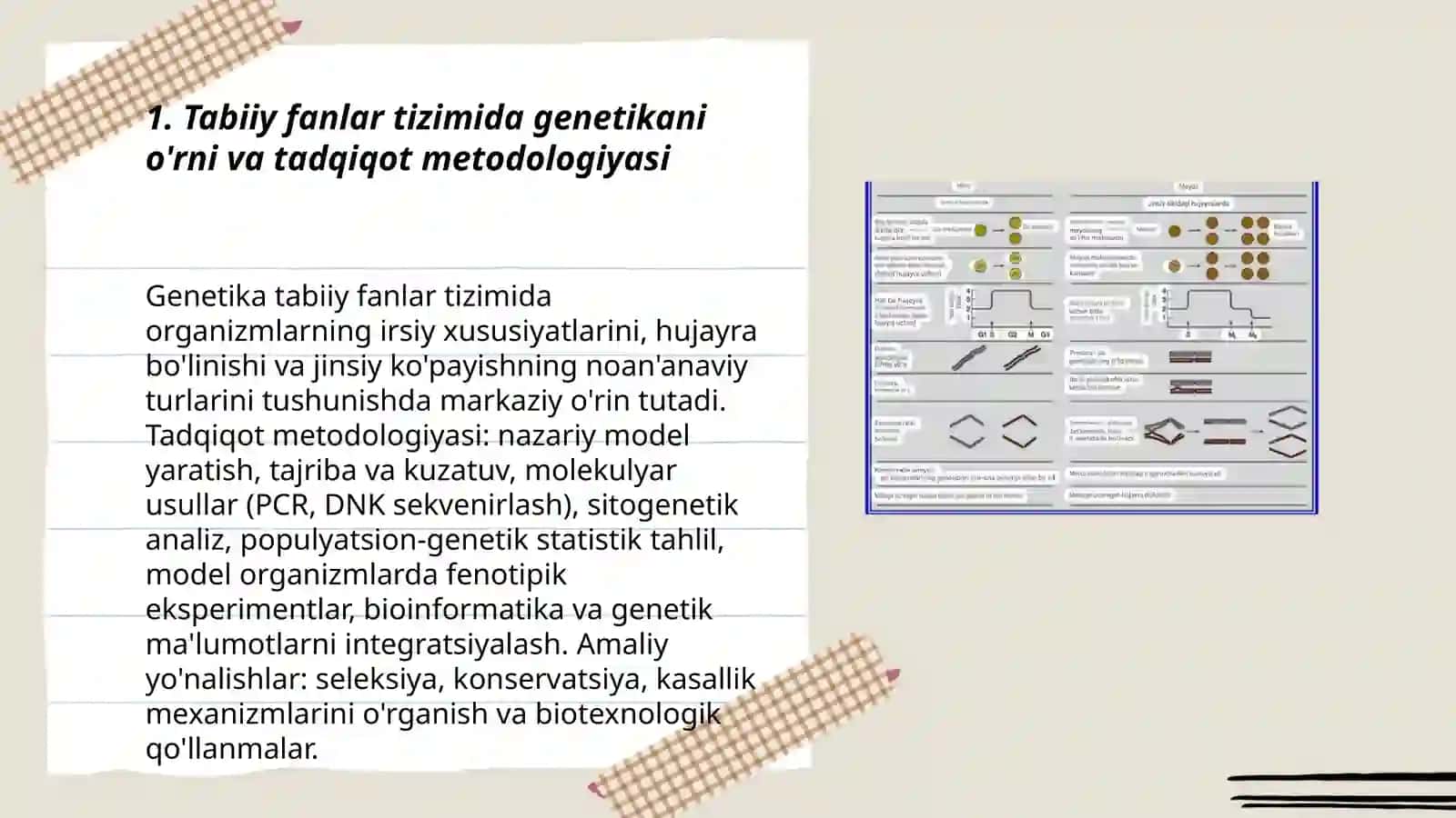 Tabiiy fanlar tizimida genetikaning urni hujayra bulinishi va jinsiy kupayishining norasmiy tiplari 3