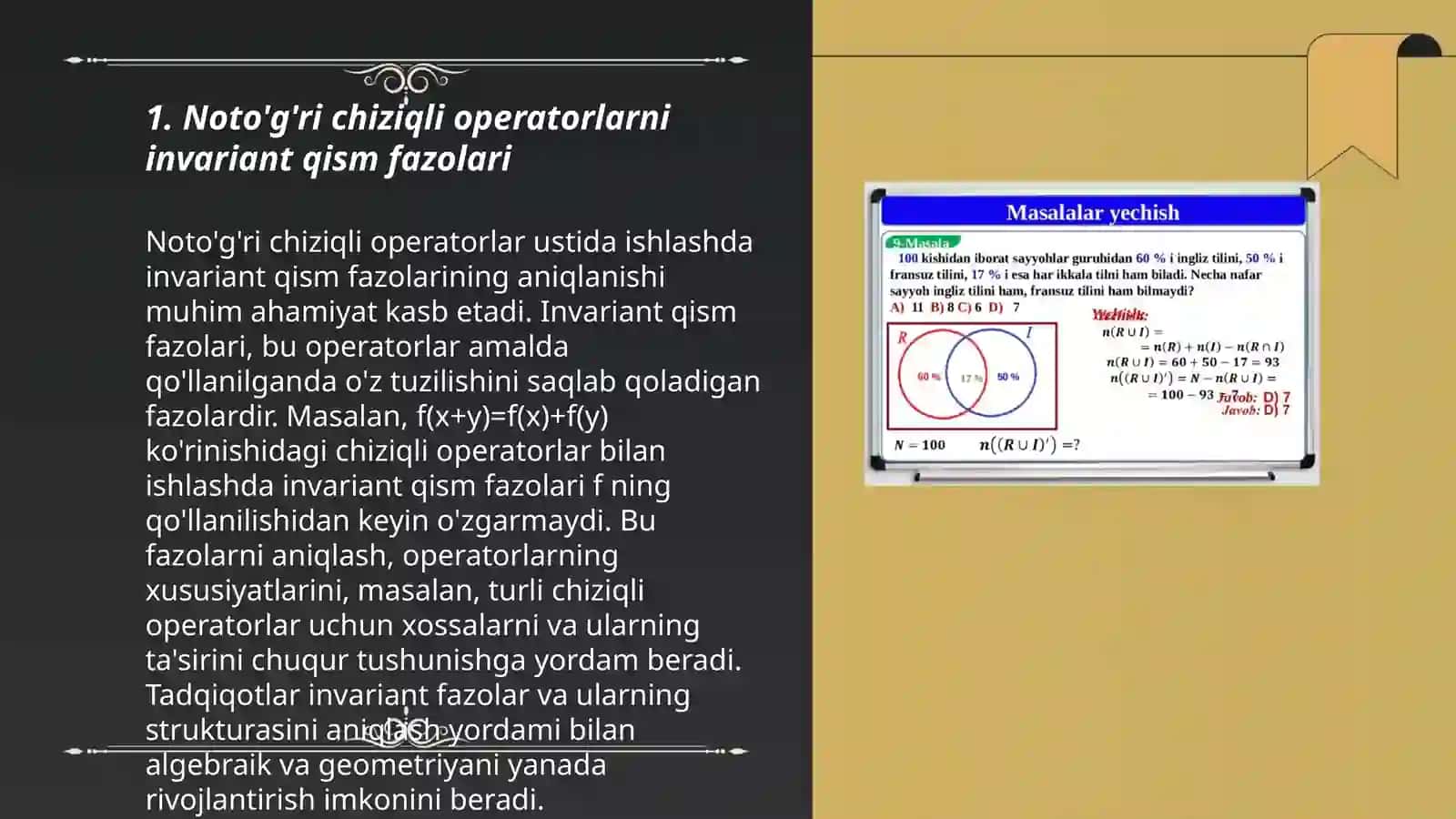 Invariant qism fazolar.Chiziqli operatorning xos qiymatlari va xos vektorlari 3