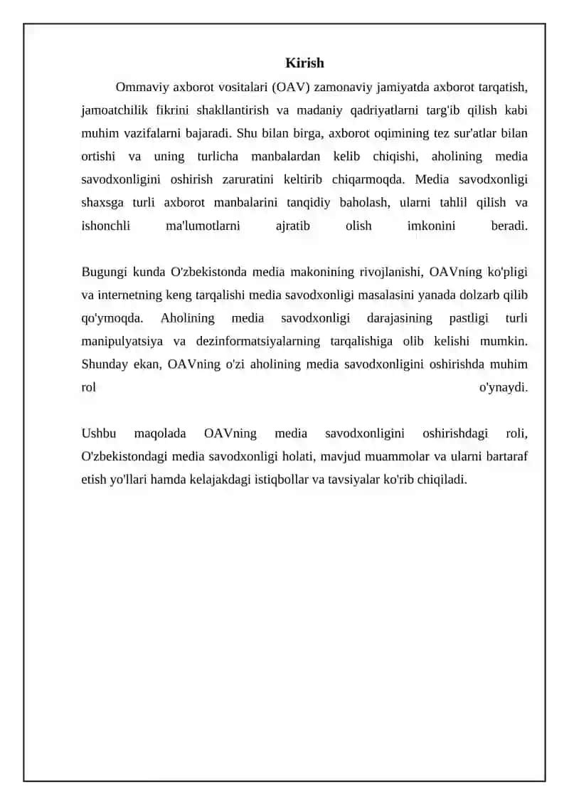 OAV va media savodxonligi: O'zaro bog'liqlik 3