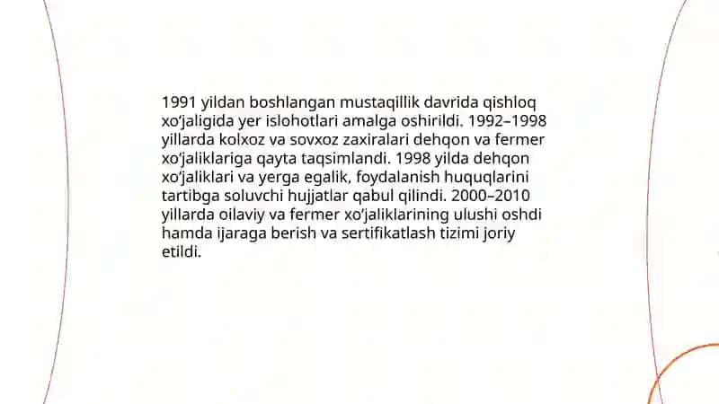 Mustaqillik davrida qishloq xo'jaligi va oziq - ovqat xavfsizligi siyosati 3