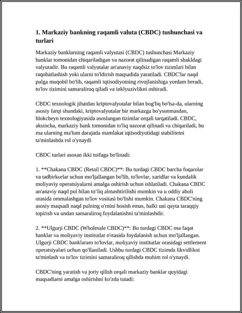 MARKAZIY BANKLARNING ZAMONAVIY SIYOSATI: RAQAMLI VALYUTALAR.(CBDC) 3