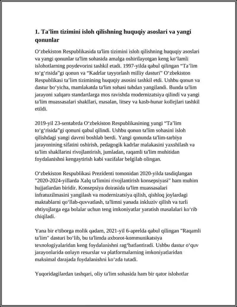 OʻZBEKISTON RESPUBLIKASIDA TAʼLIM SOHASIDA AMALGA OSHIRILGAN ISLOHOTLAR 3