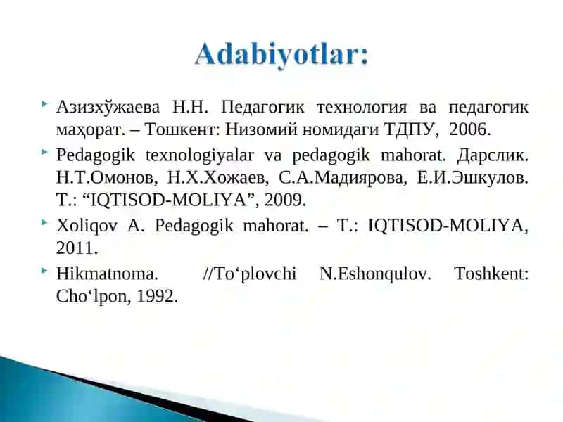 Pеdаgоgik mahorat haqida tushuncha, uning o’qituvchi faoliyatidagi o’rni va ahamiyati. 3