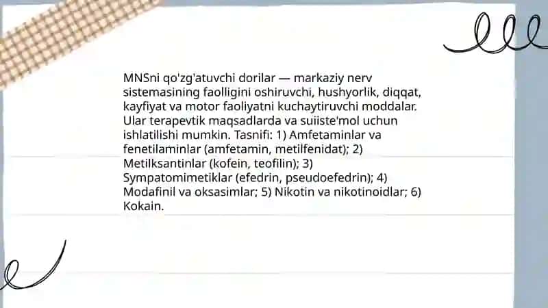 MNS faliyotini qo'zg'atuvchi moddalari farmakologiyasi 3