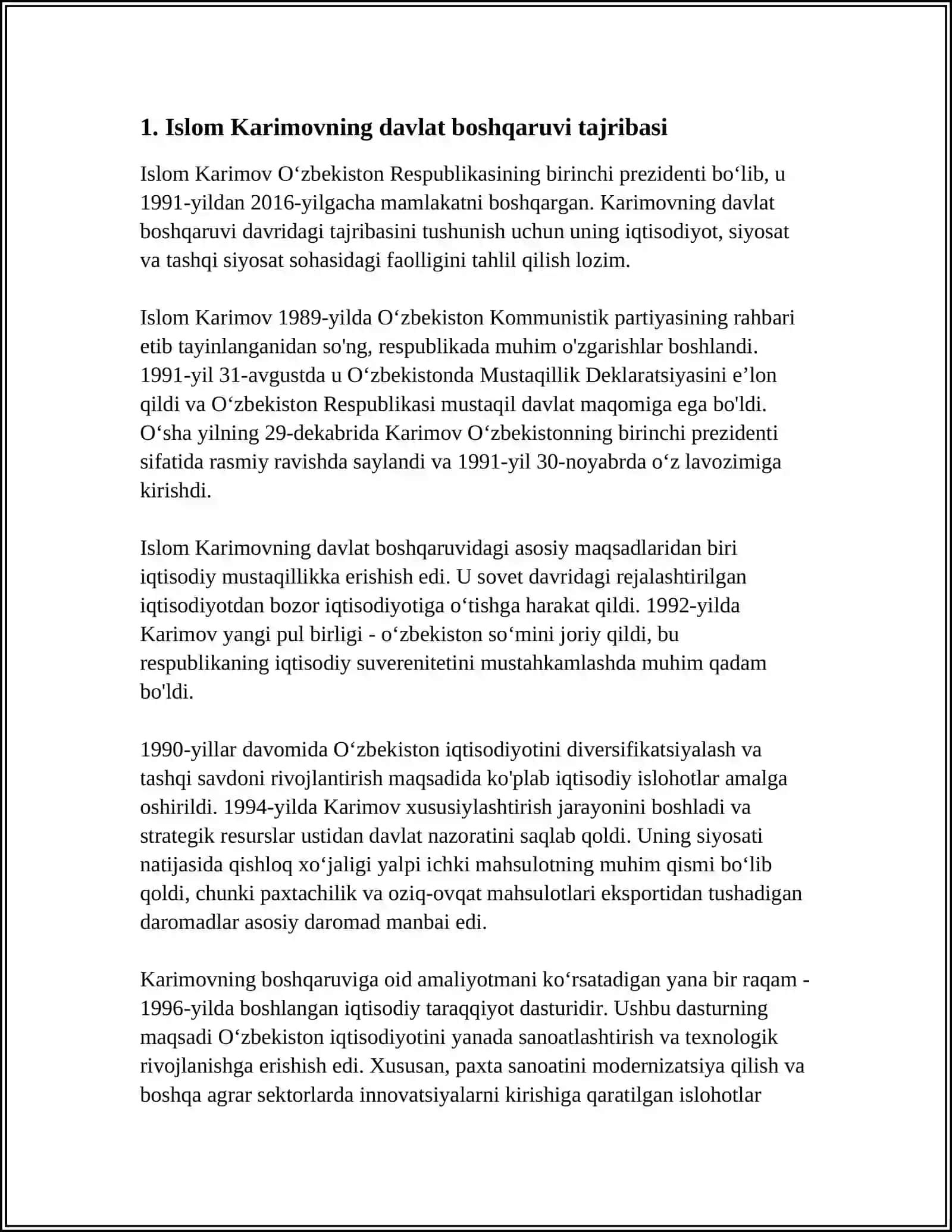 ISLOM KARIMOV SIYOSIY HAYOT YO'LI IJOBIY 3