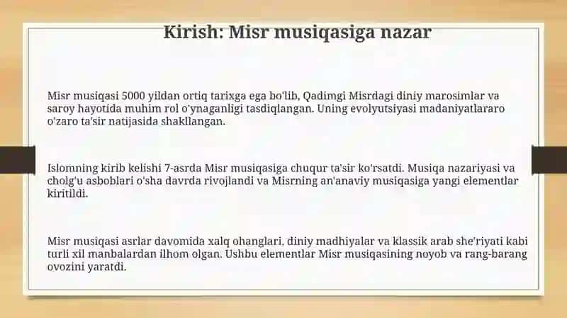 Misr musiqasi ummu kulsum va bosh ijodkorlar faoliyati 3