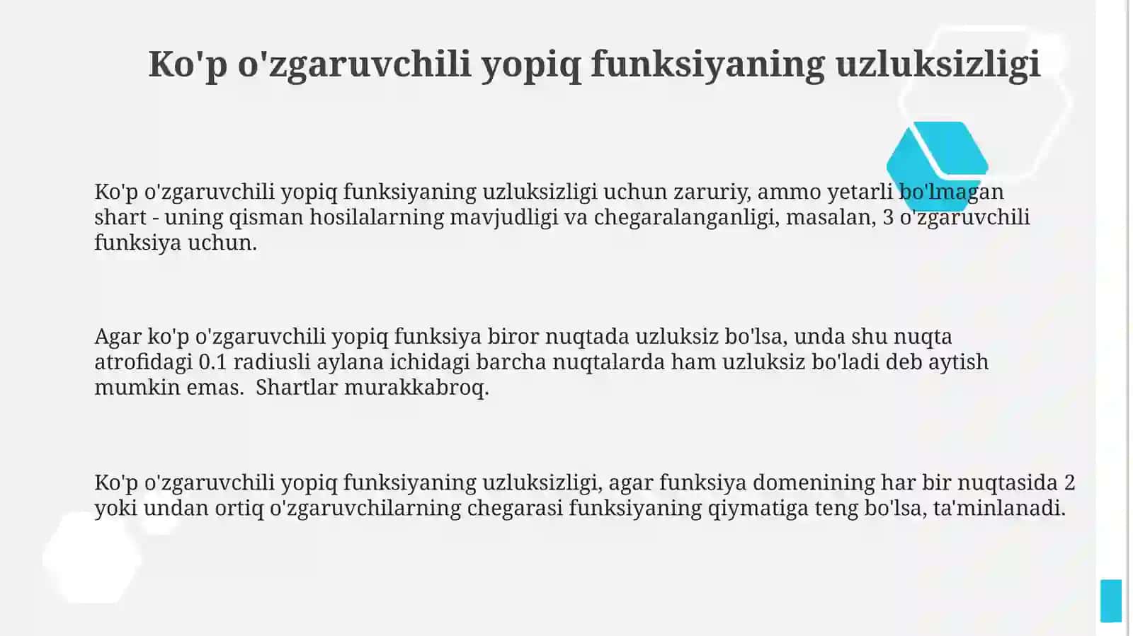 Ko'p o'zgaruvchili yopiq funksiyaning uzluksizligi 3