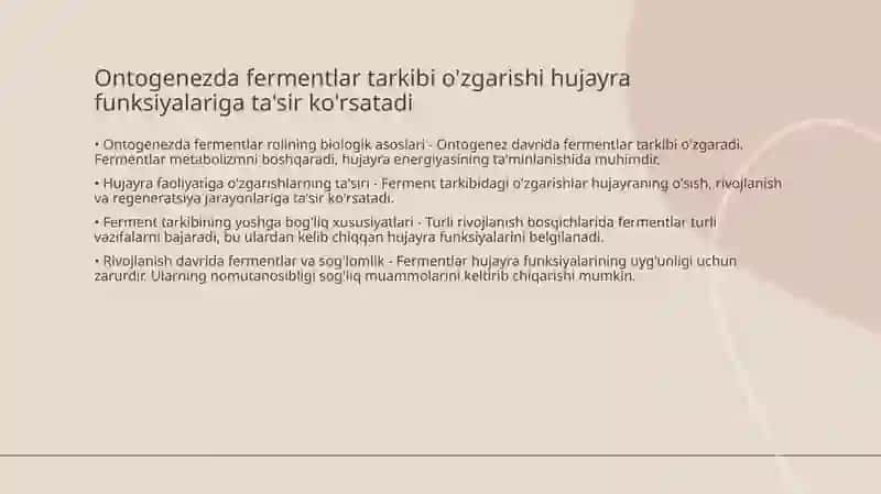 Ontogenezda fermentlar tarkibi o'zgarishi 3