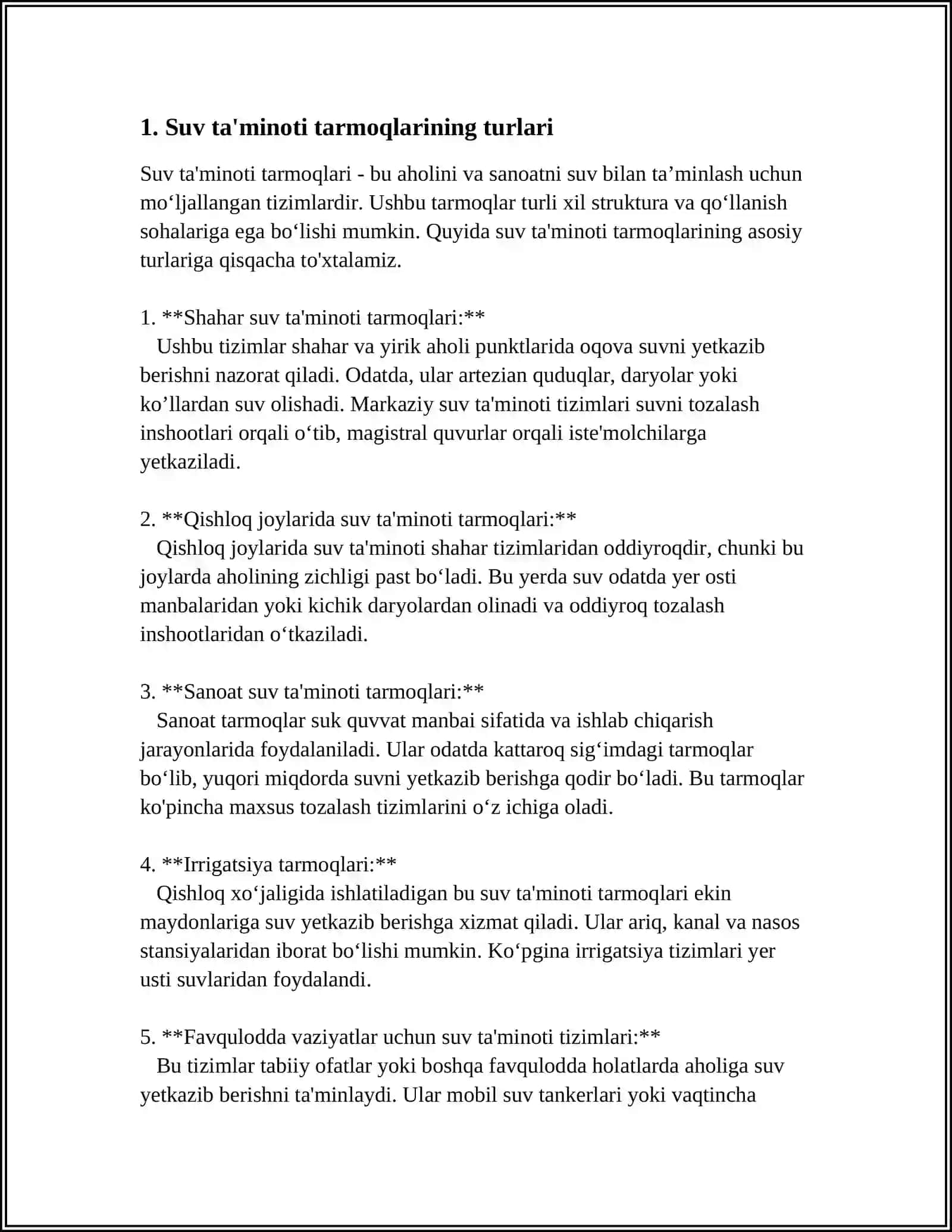 SUV TA'MINOTI TARMOQLARI ULARDAN FOYDALANISH TALABLARI 3