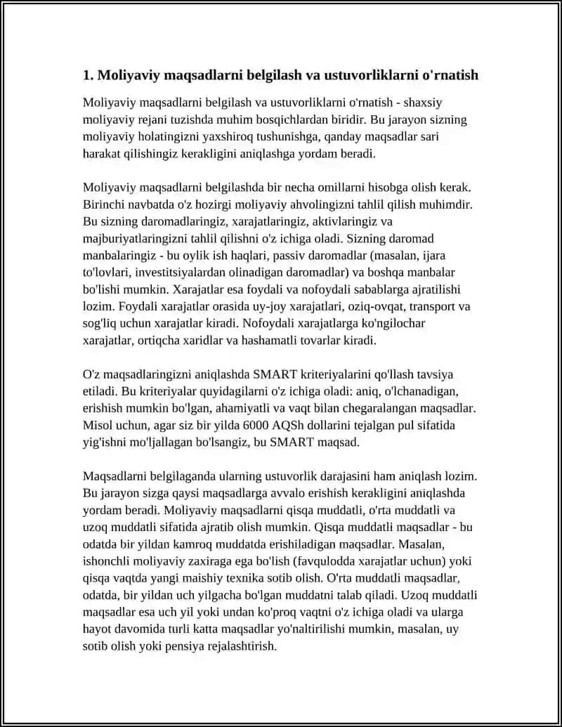 PUL BILAN BOG'LIQ BO'LGAN QARORLARNI QANDAY QABUL QILISH KERAK? SHAXSIY MOLIYAVIY REJANI TUZISH 3