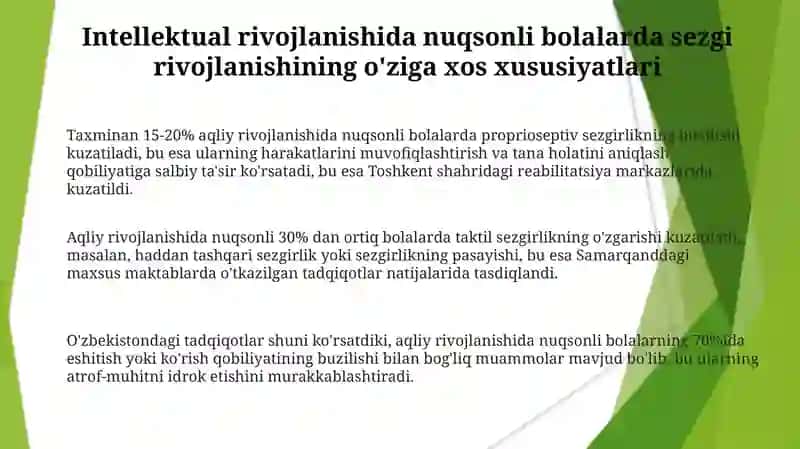 Aqli zaif bolalar sensor taraqqiyotining oʻziga xosligi 3