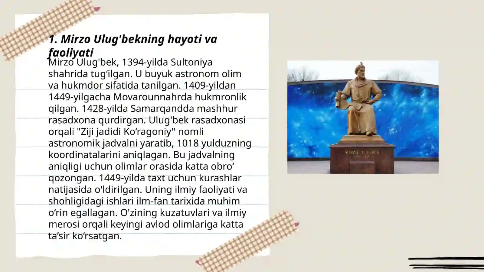 Mirzo Ulug'bekning hayoti va faoliyati 3