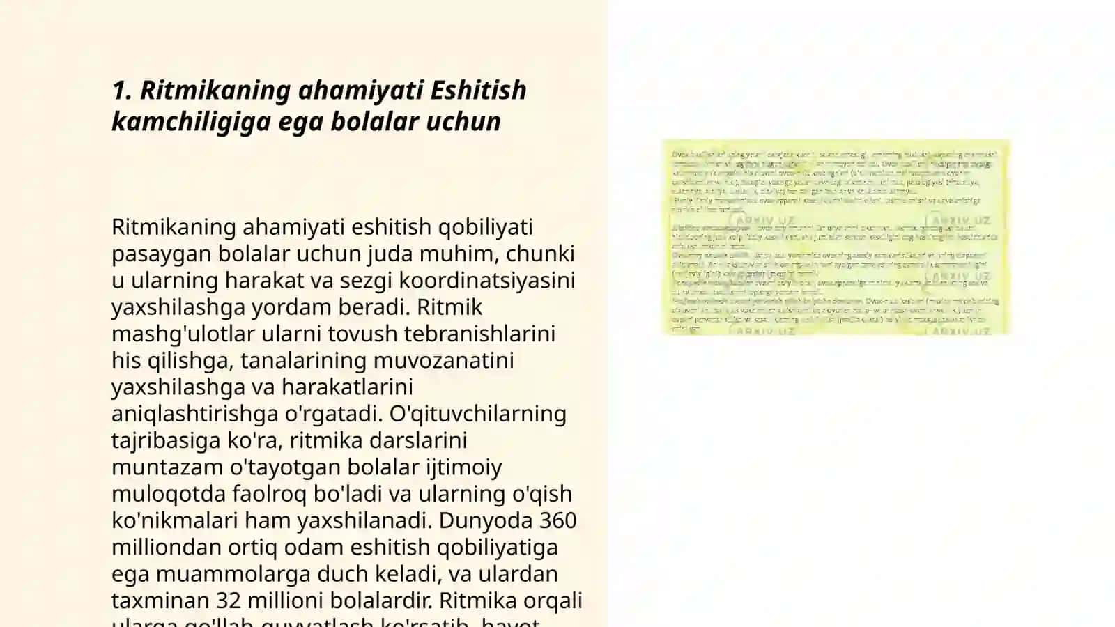 Eshitish kamchiligiga buzilishlarini bartaraf etishdagi korreksion ish tizimida ritmika 3
