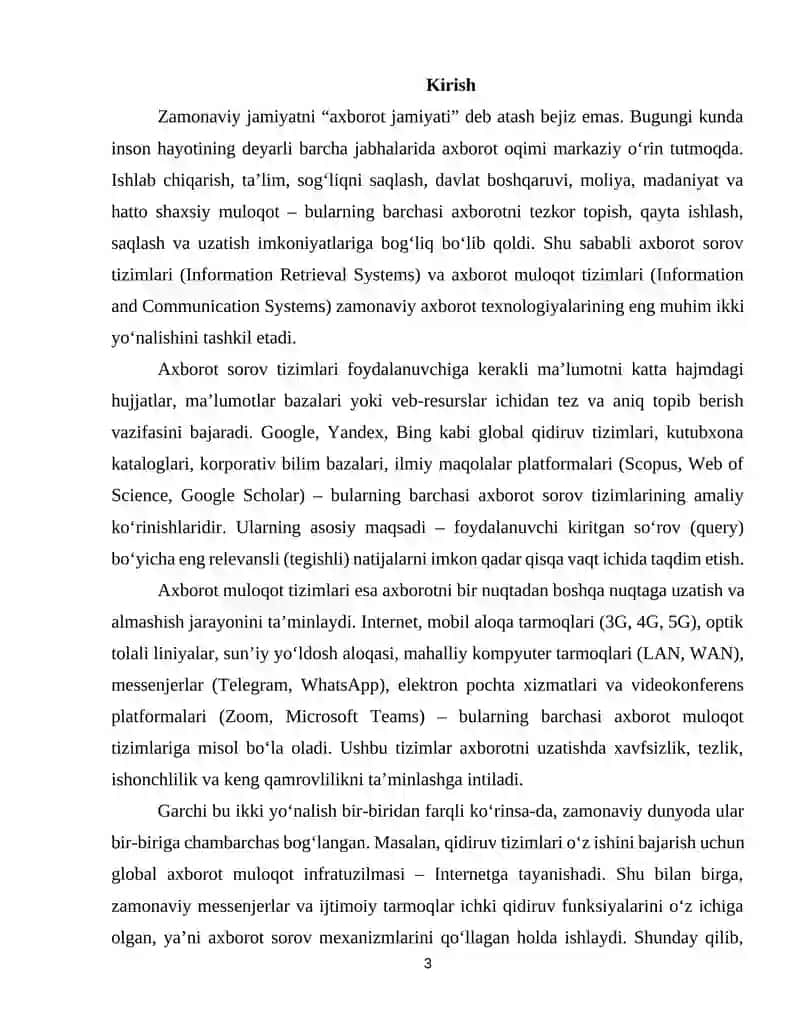 Axborot soʻrov tizimlari. Axborot muloqot tizimlari 3