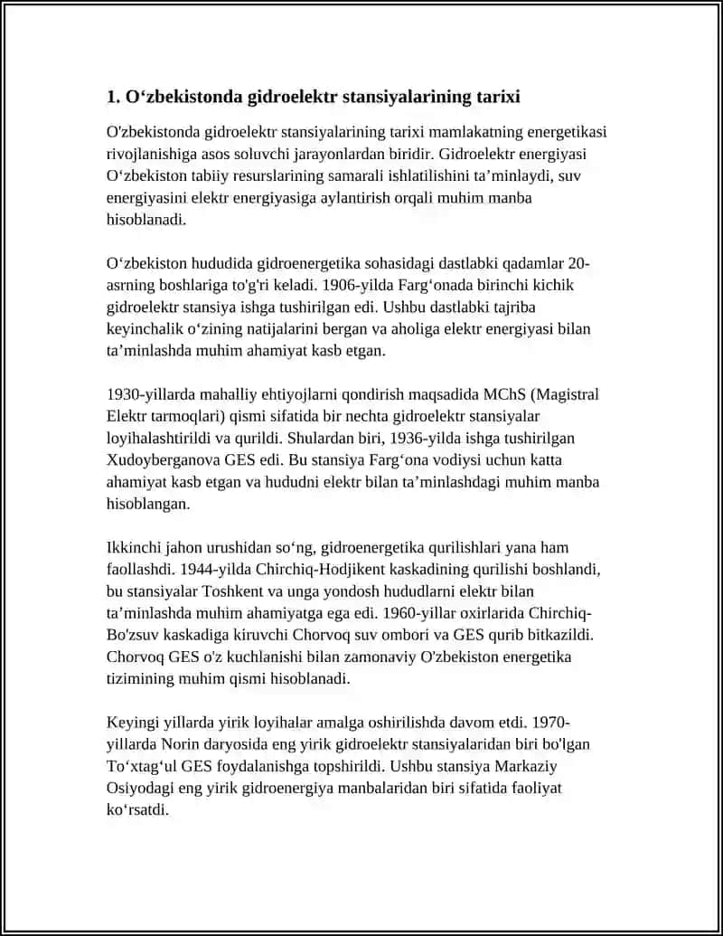 O‘ZBEKISTONDA MAVJUD GES VA IES LAR TOG‘RISIDA TUSHUNCHA; 3