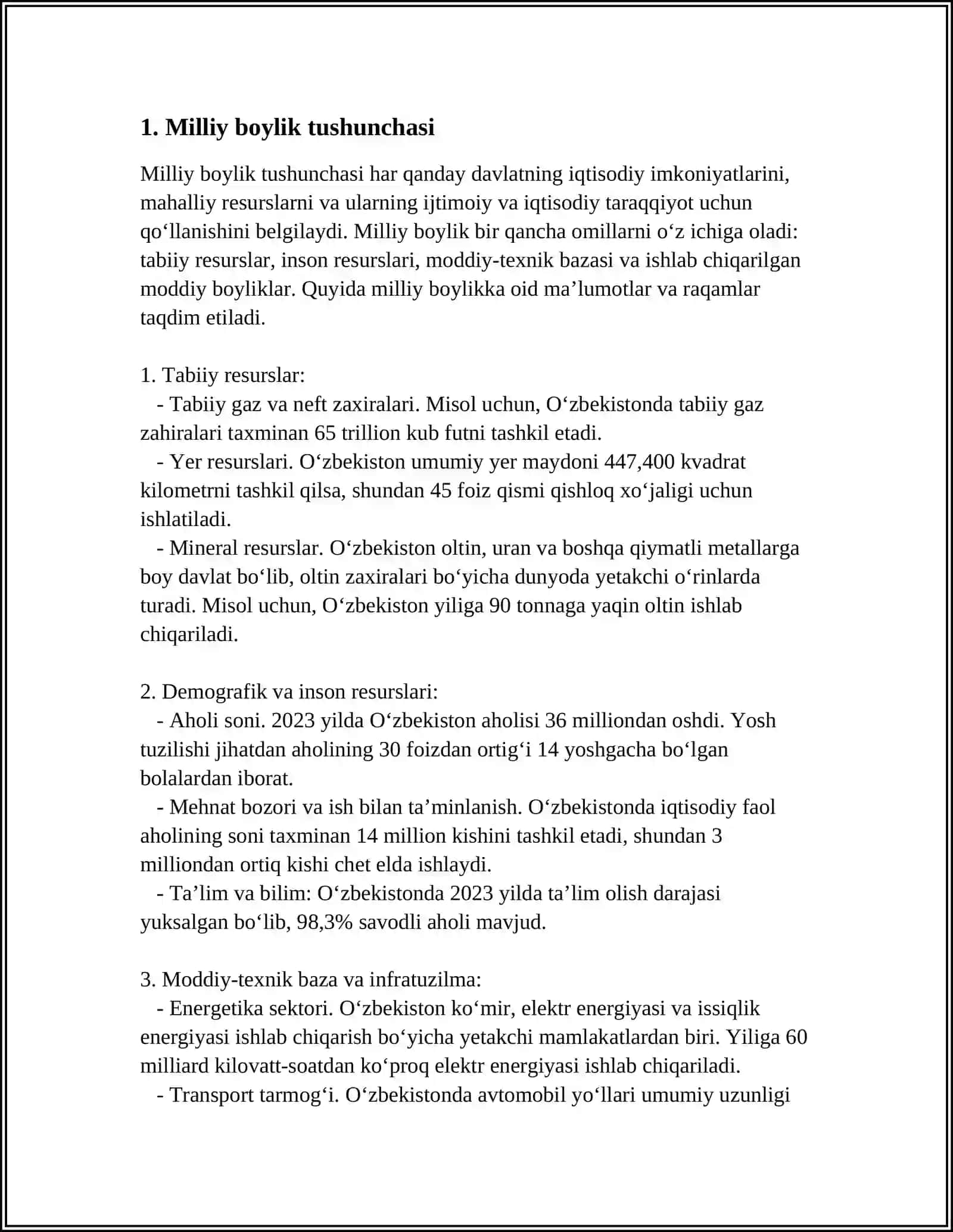MILLIY BOYLIK TUSHUNCHASI, HAJMI VA TARKIBI 3