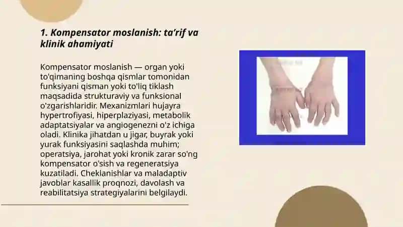 Kompensator moslanish jarayonlari. Toqima regeneratsiyasi 3