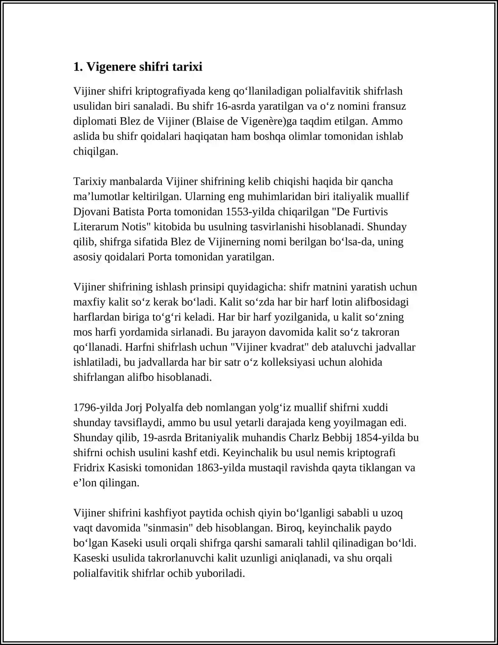 VIJINER ALGORITMI ASOSIDA KLASSIK SHIFRLASH ALGORITMINING ISHLASH TARTIBINI O'RGANISH 3