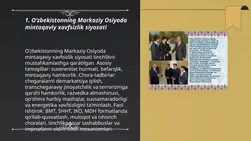 O‘zbekistonning Markaziy Osiyoda tinchlik va barqarorlikni ta’minlashdagi o‘rni 3