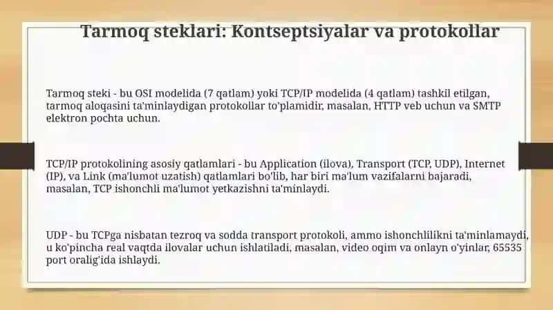 Tarmoq steklari: Kontseptsiyalar va protokollar 3