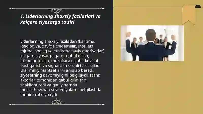 Liderlarning shaxsiy xususiyatlari va xalqaro munosabatlardagi roli 3
