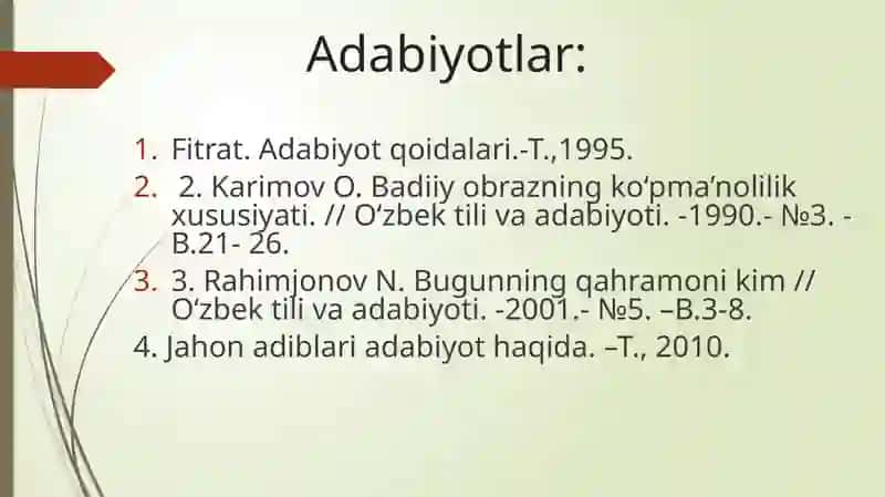 Badiiy obraz va obrazlilik. Badiiy obraz spetsifikasi. 3