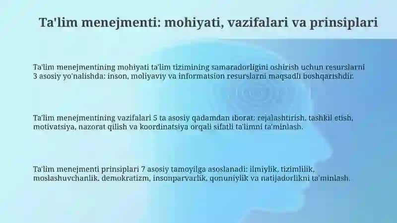 Ta'lim menejmenti tushunchasi. Boshqarish madaniyati 3