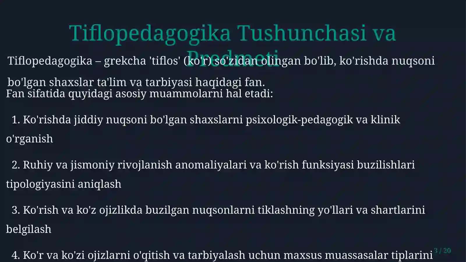 Ko'rishda nuqsoni bo'lgan bolalar rivojlanishi va korreksiyaga yoʻnaltirilgan maxsus taʼlim shakllar 3