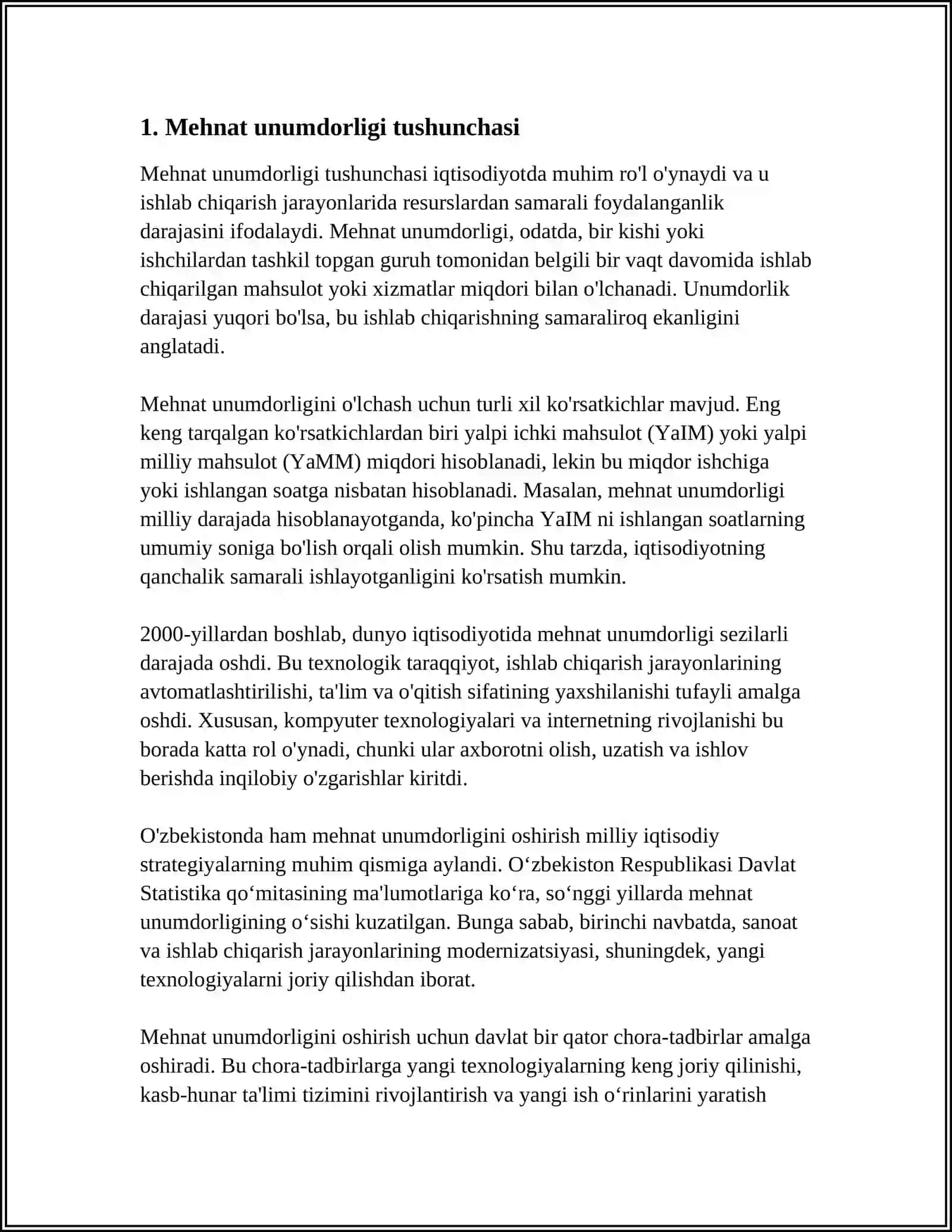 MEHNAT UNUMDORLIGI -IQTISODIY OʻSISH OMILI SIFATIDA 3