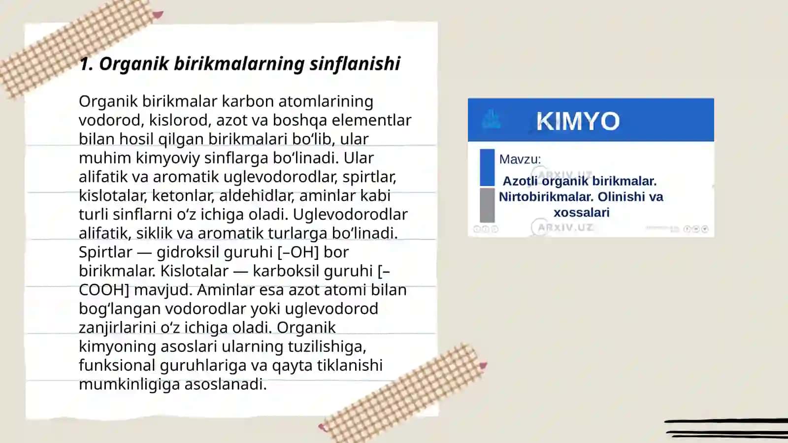 Organik birikmalarning sinflanishi nomlanishi fazoviy tuzilishi 3
