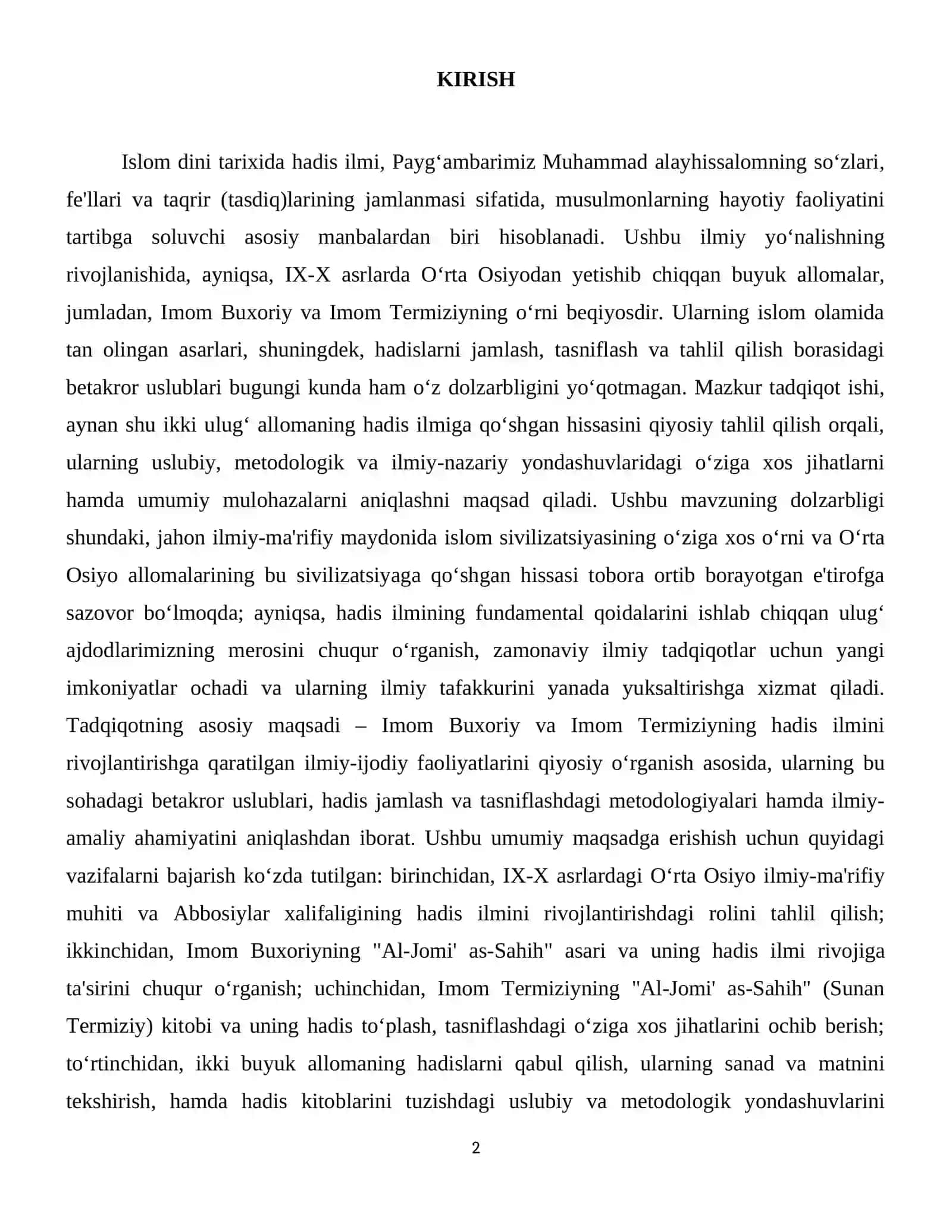 Imom Buxoriy va Imom Termiziyning hadis ilmiga qo’shgan hissalarini qiyosiy tahlili 3