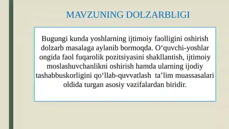 O‘zbekiston Respublikasi Prezidenti Sh.M. Mirziyoyev "Eng muhim vazifa - yoshavlodga puxta ta’lim berish, ularni ma’naviy tukinsonlare tibbiyalashdir" mavzusidagi 3