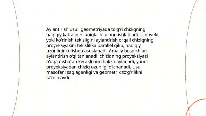 Aylantirish usuli: to'g'ri chiziqning haqiqiy kattaligini topish 3