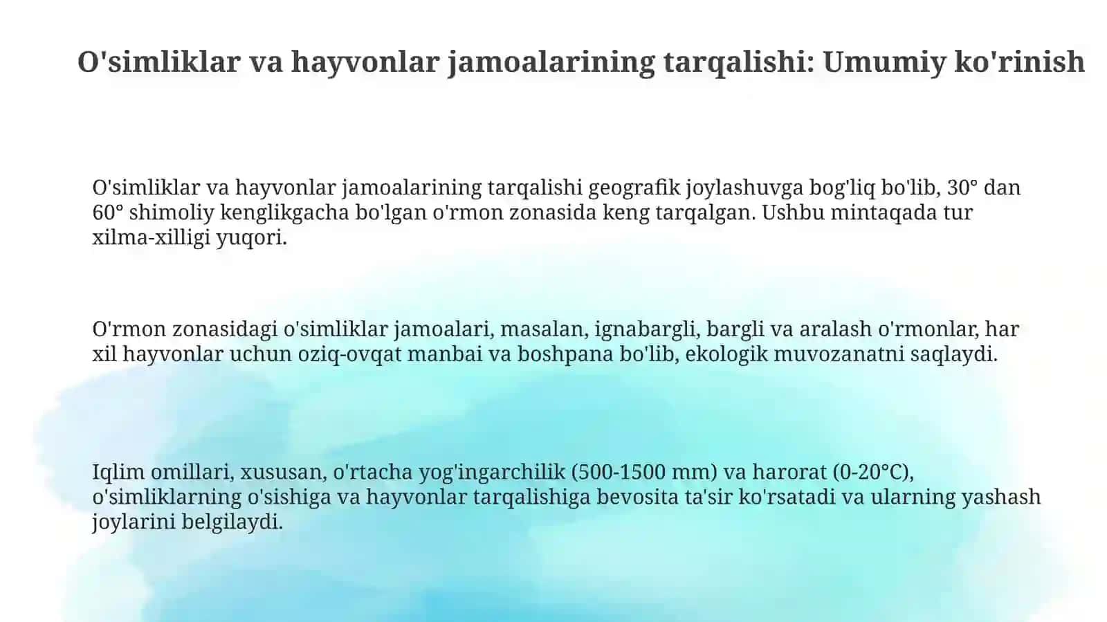 Oʻrmon zonasi oʻsimliklari va hayvonlarlarining tarqalishi 3