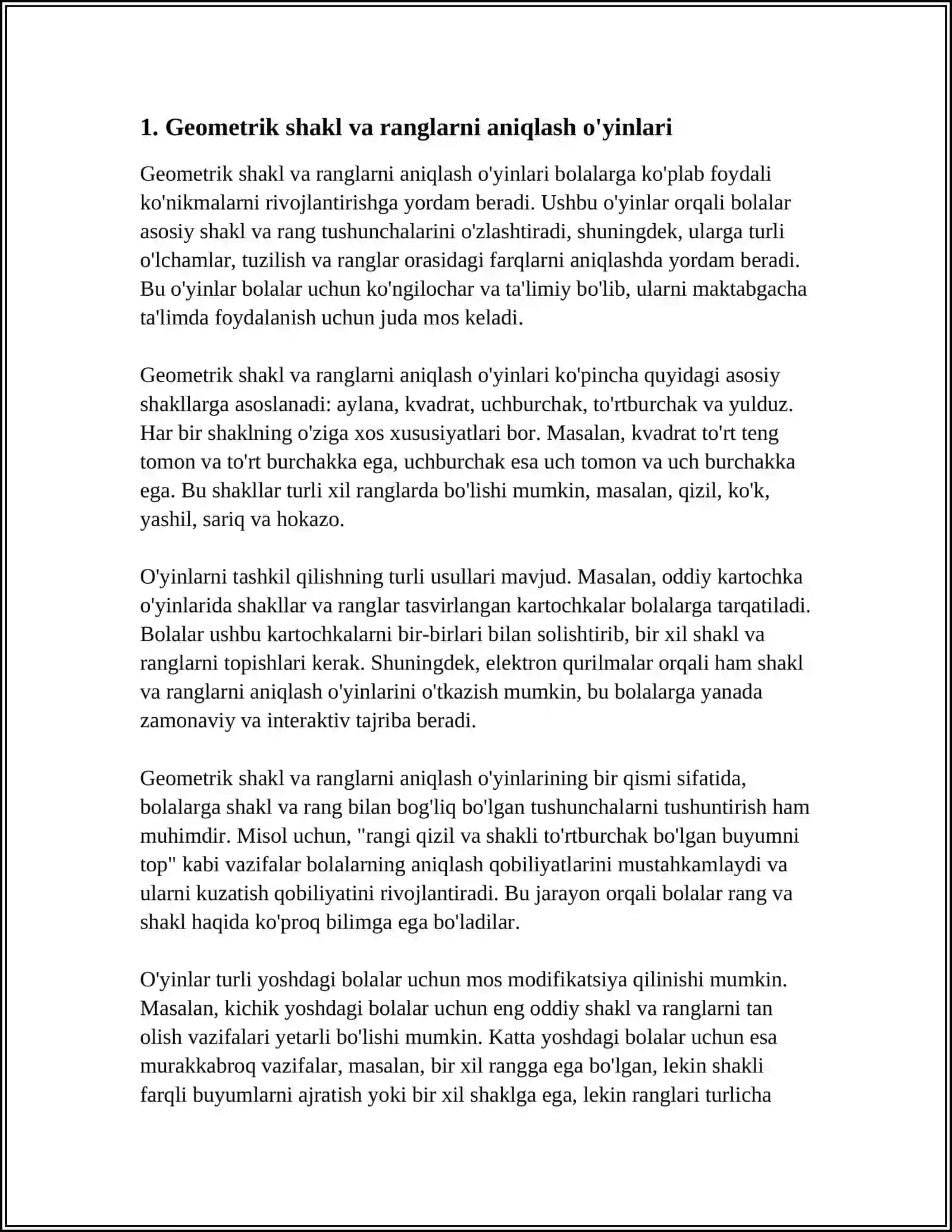 Geometrik shakl va ranglarni aniqlash o'yinlari 3