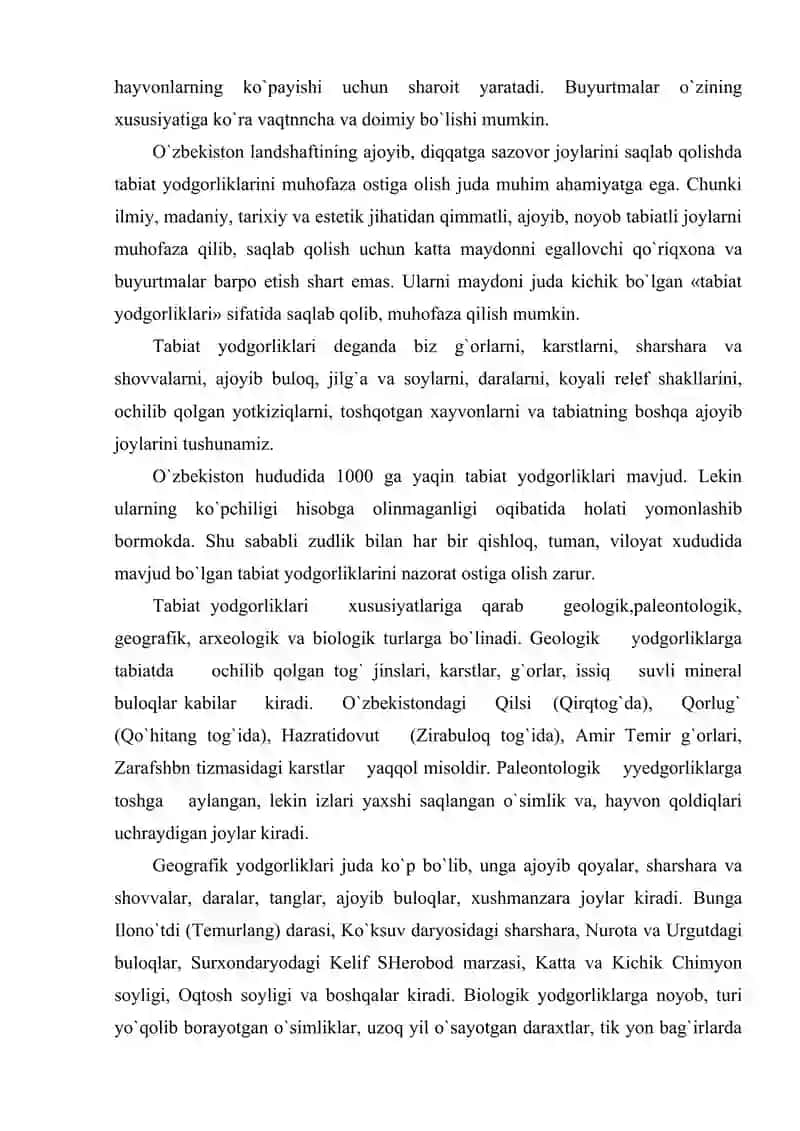 O`zbekiston landshaftlari va tabiiy yodgorliklarini muhofaza qilish 3
