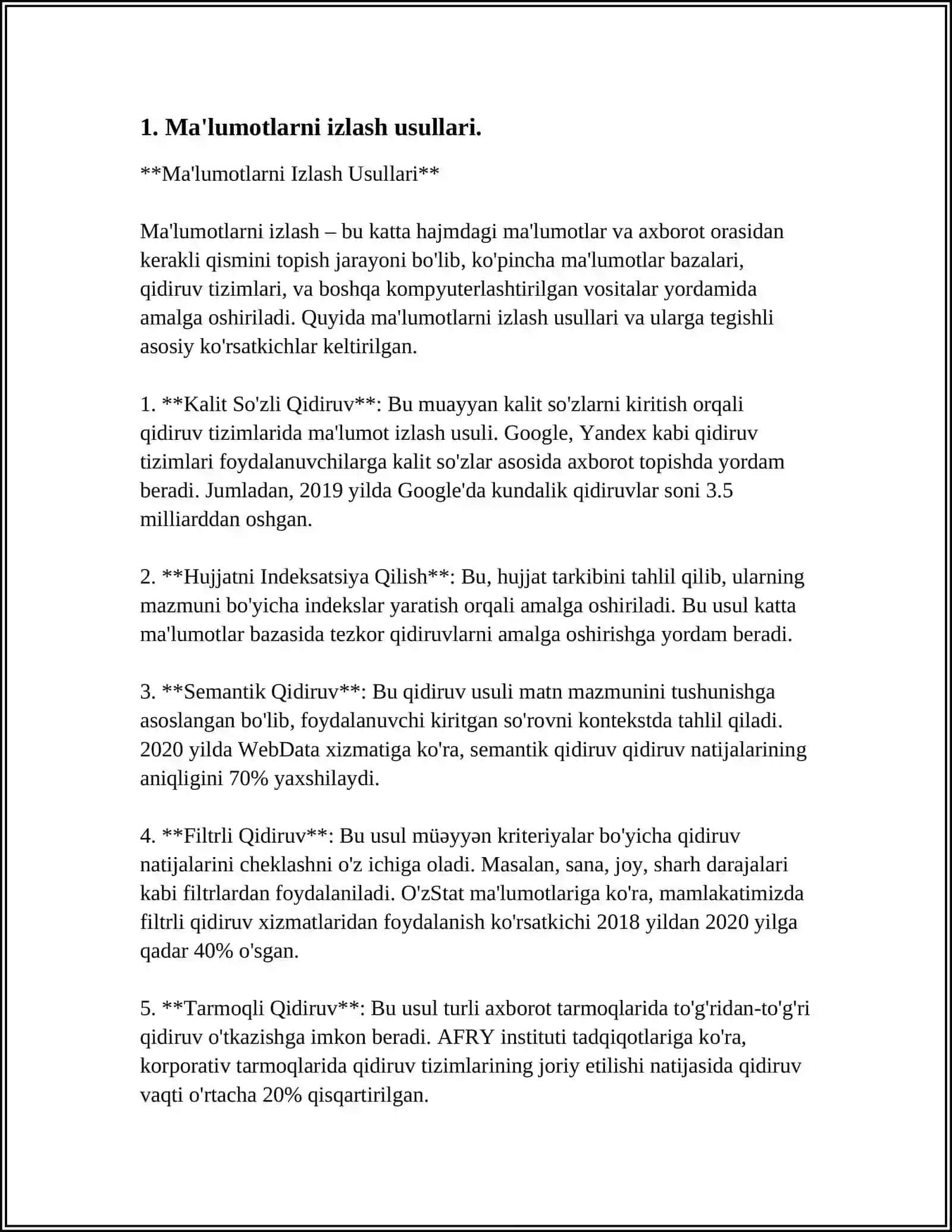 MALUMOTLARNI QIDIRIAH USULI ALGORITMLARNI QIDIRUV SAMARADORLIGI QIDIRUV TUSHUNCHASI VA ULARNI VAZIFASI 3
