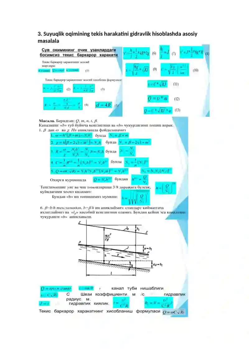 Ochiq o’zanlarda suyuqlik oqimining ko’ndalang kesimi maydonning gidravlik elementlari 3