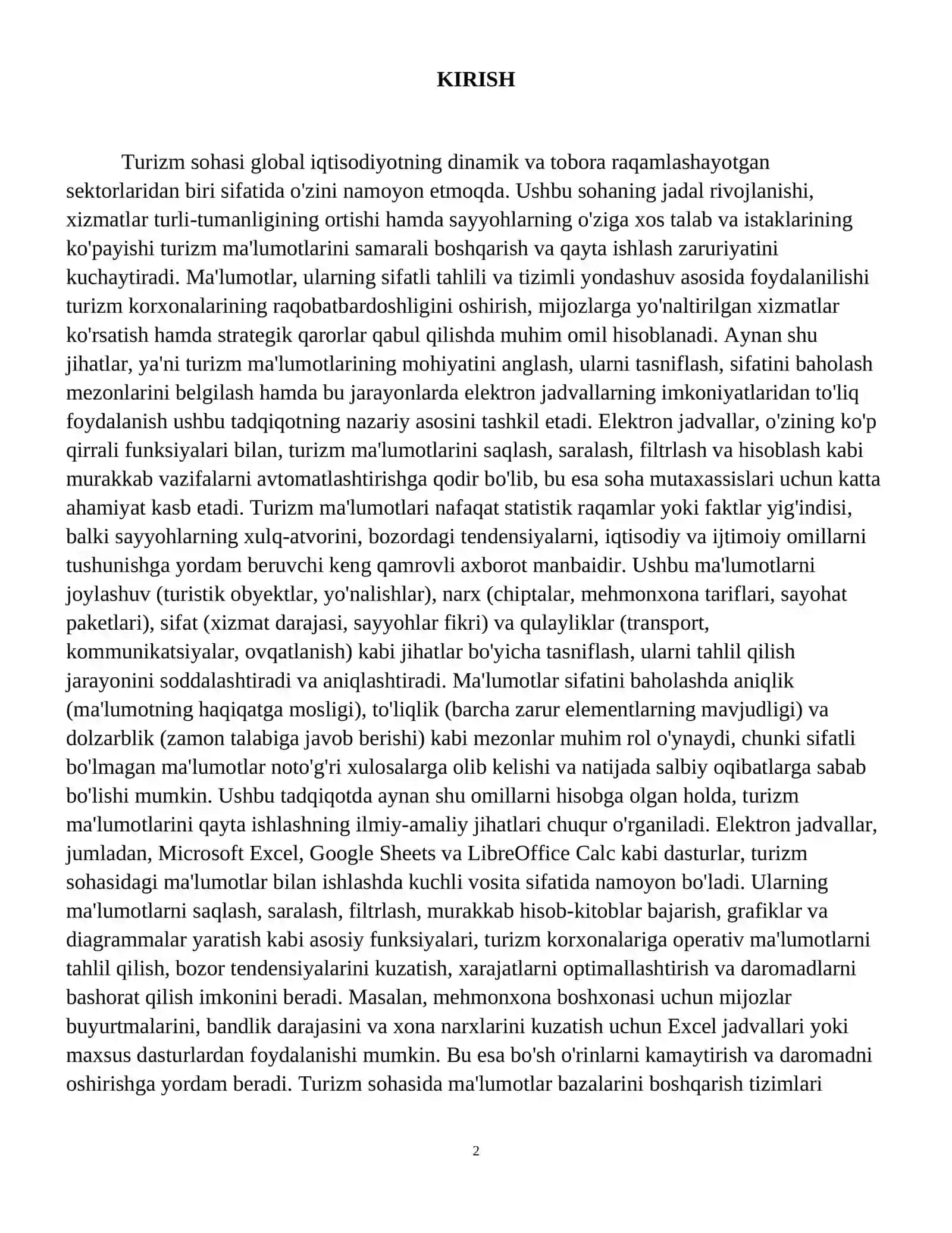 Turizm ma'lumotlarini elektron jadvalda qayta ishlash 3