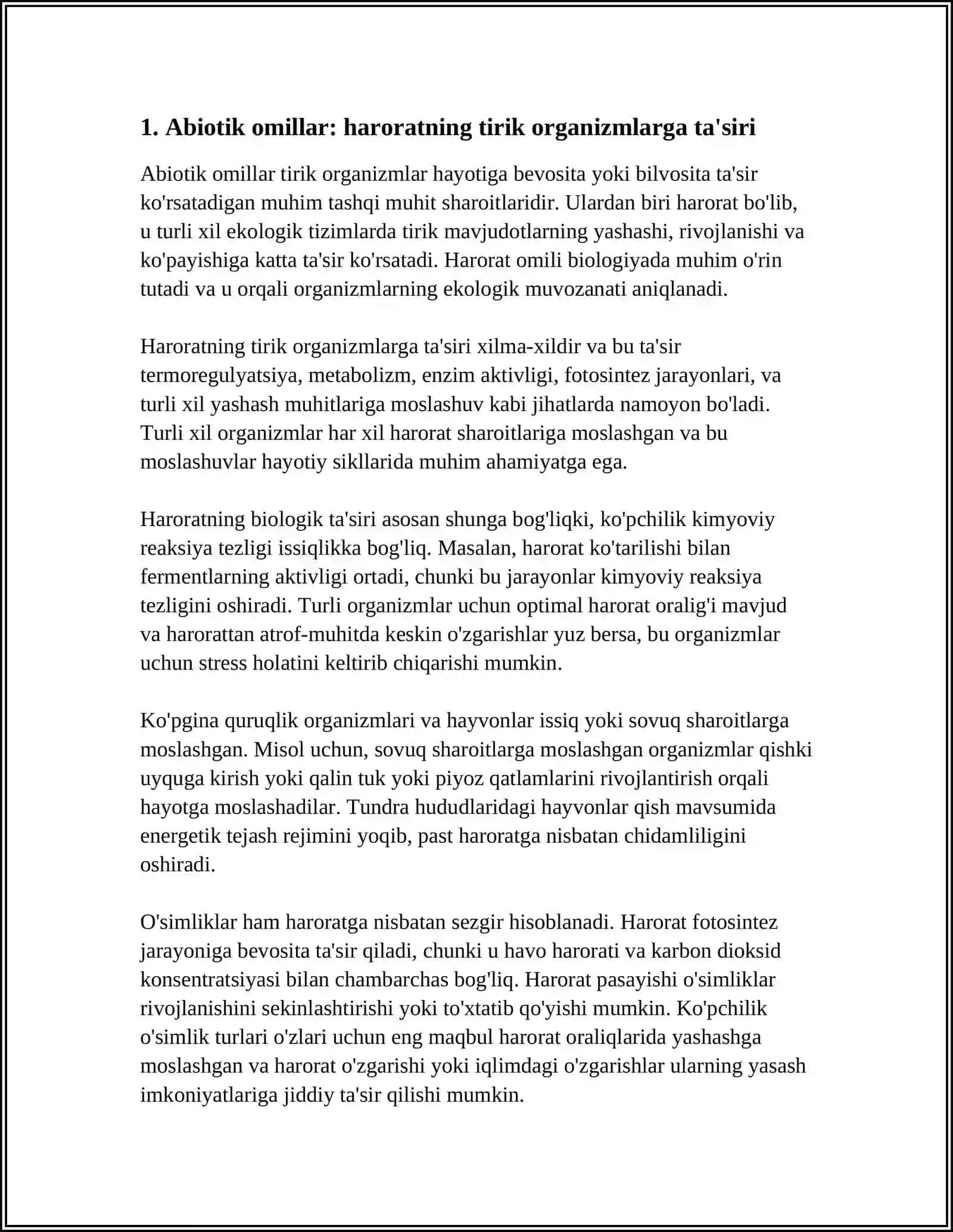 EKOLOGIK OMILLAR VA ULARNING TIRIK ORGANIZMLARGA TA'SIRI VA QONUNIYATLARI 3