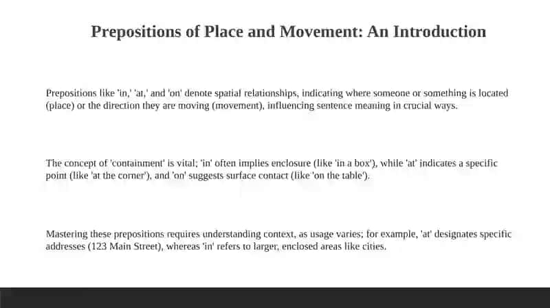 Prepositions of Place and Movement: An Introduction 3